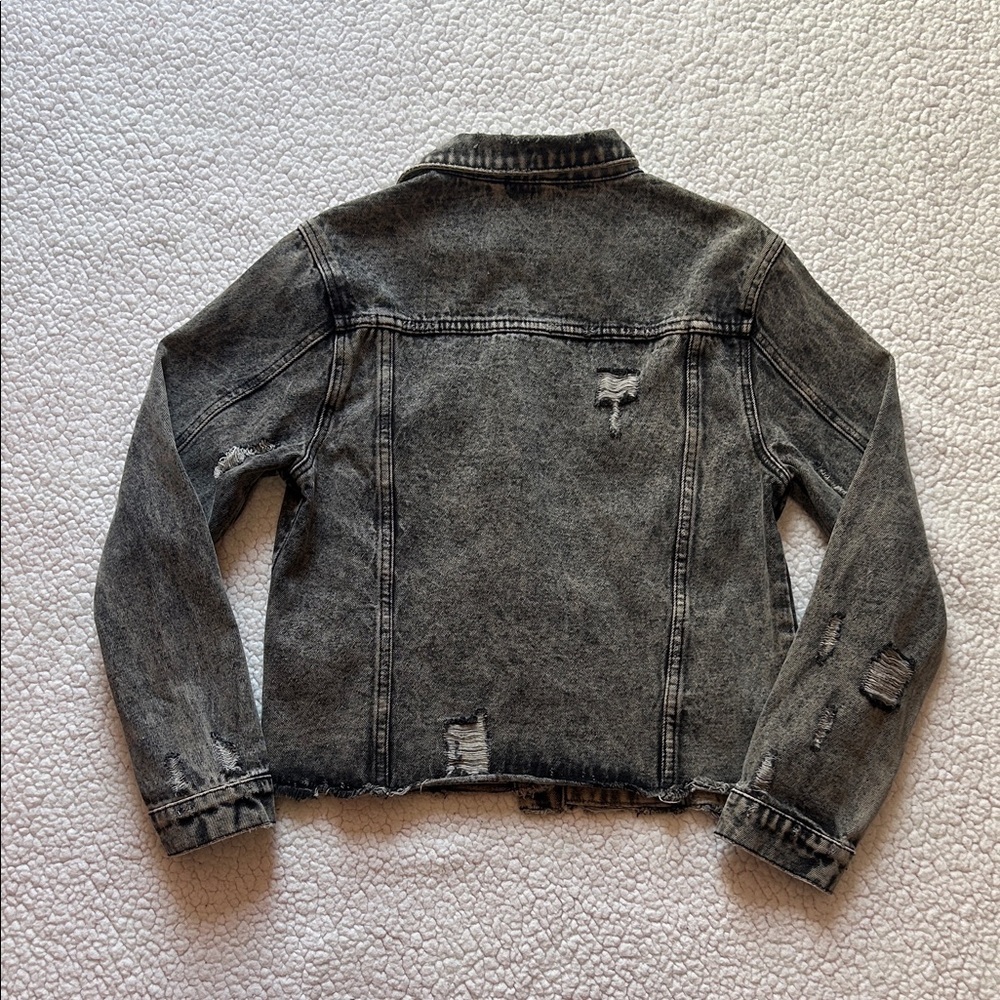 VENET Distressed Dark Gray Denim Jacket - Picture 9 of 12